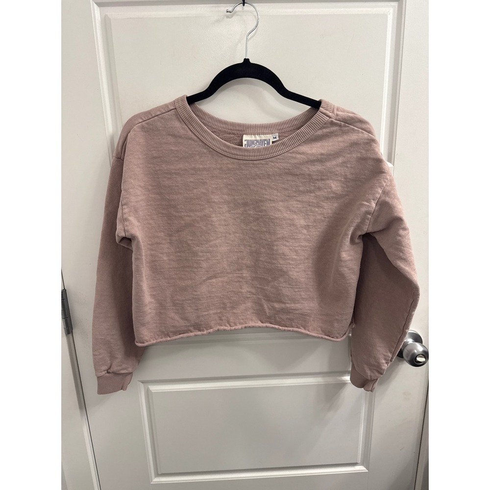 Jungmaven Hemp Organic Cotton Cropped Sweatshirt Mauve Pink Womens Medium USA